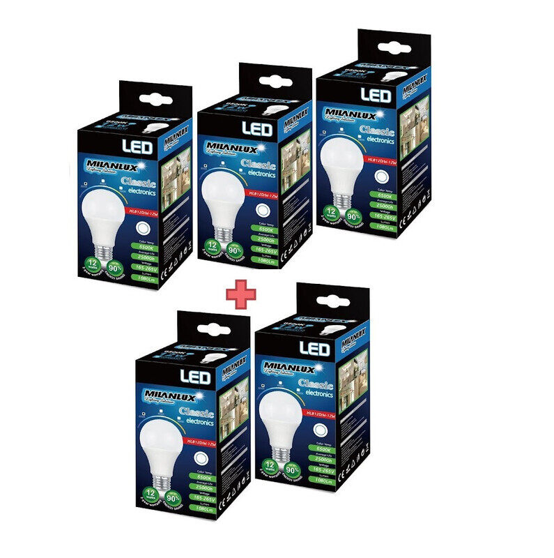 Milanlux Led Bulb, Non-Dimmable, 1080 Lumen, Day-Light White 6500, 12W, E27 Base, BUY 3 GET 2 FREE
Milanlux Led Bulb, Non-Dimmable, 1080 Lumen, Day-Light White 6500, 12W, E27 Base, BUY 3 GET 2 FREE