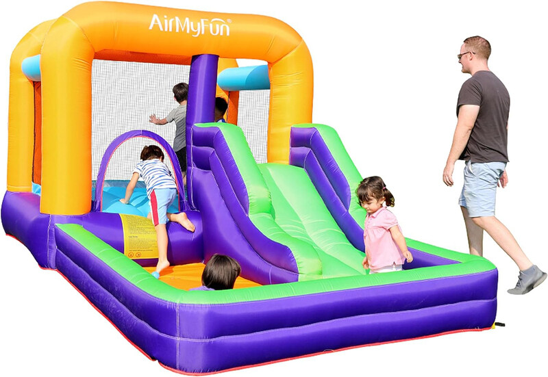 AirMyFun Inflatable Bounce House with Long Slide Big Kids Bouncy House with Blower & Ball Pool, Basketball Hoop, Multicolour
AirMyFun Inflatable Bounce House with Long Slide Big Kids Bouncy House with Blower & Ball Pool, Basketball Hoop, Multicolour