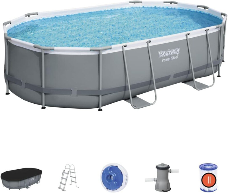 Bestway 16-Feet Power Steel Above Ground Swimming Pool Set with Filter Pump, Pool Ladder and Pool Cover, BW56448GB-21, Grey
Bestway 16-Feet Power Steel Above Ground Swimming Pool Set with Filter Pump, Pool Ladder and Pool Cover, BW56448GB-21, Grey