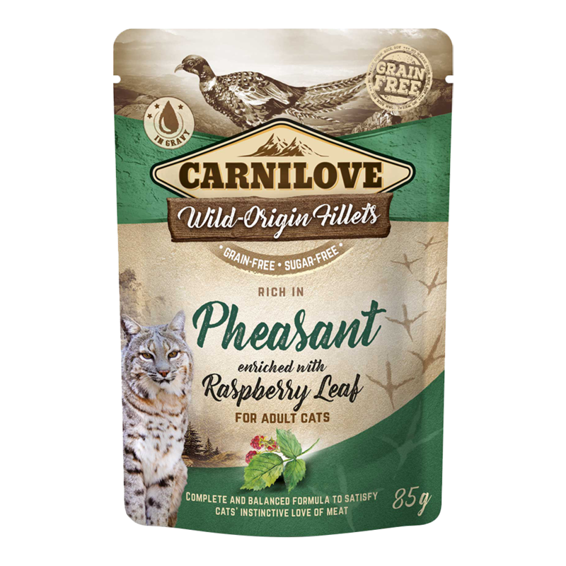 Carnilove Pheasant enriched with Raspberry Leaves for Adult Cats (Wet Food Pouches) 24x85g
Carnilove Pheasant enriched with Raspberry Leaves for Adult Cats (Wet Food Pouches) 24x85g