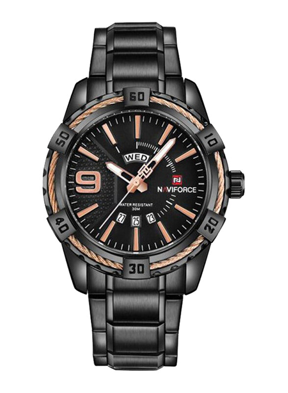 Naviforce Analog Watch for Men with Stainless Steel Band, Water Resistant, N9117, Black
Naviforce Analog Watch for Men with Stainless Steel Band, Water Resistant, N9117, Black