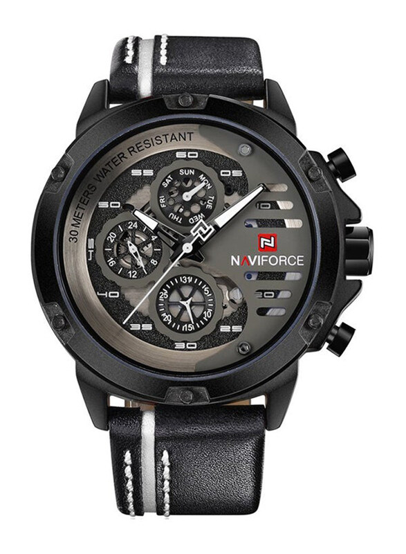 Naviforce Analog Watch for Men with Leather Band, Water Resistant & Chronograph, 9110, Grey-Black
Naviforce Analog Watch for Men with Leather Band, Water Resistant & Chronograph, 9110, Grey-Black