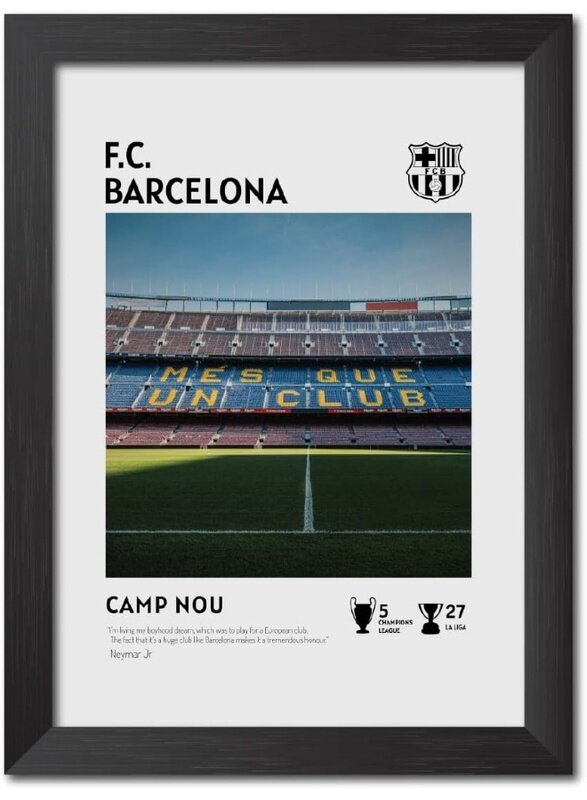 Home Trove FC Barcelona Poster Stadium Camp Nou Laminated Photo Framed Painting with Matt Finish Black Texture (12 inches x 9 inches)
Home Trove FC Barcelona Poster Stadium Camp Nou Laminated Photo Framed Painting with Matt Finish Black Texture (12 inches x 9 inches)