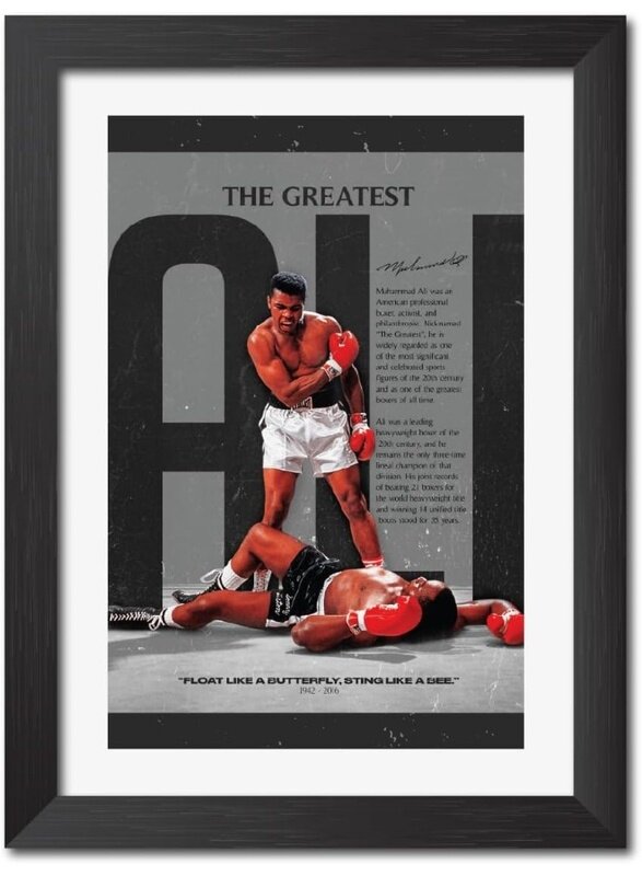 Home Trove Muhammad Ali Poster Laminated Posters Framed Painting with Matt Finish Black Frame (12 inches x 9 inches)
Home Trove Muhammad Ali Poster Laminated Posters Framed Painting with Matt Finish Black Frame (12 inches x 9 inches)