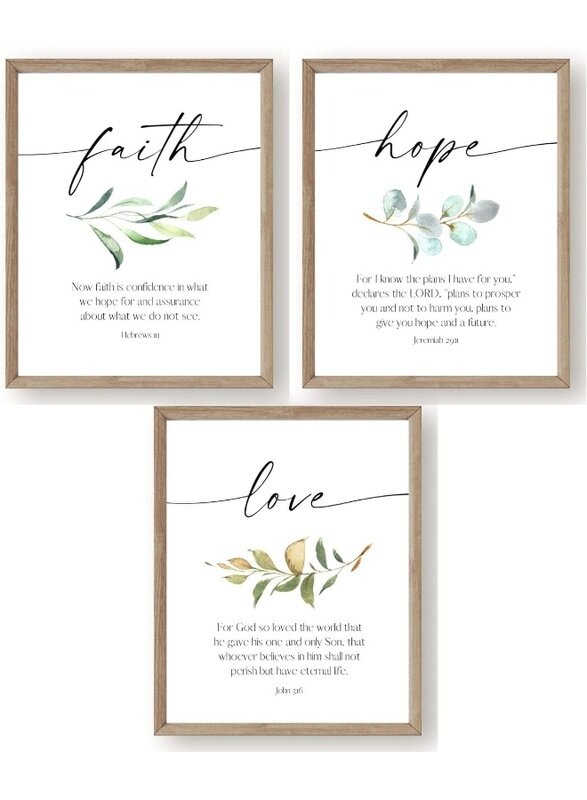 Home Trove Faith Hope and Love Bible Verse Inspirational Prints, Set of 3 UNFRAMED, Christian Home Decor, Scripture Wall Art, Religious Gift for Women
Home Trove Faith Hope and Love Bible Verse Inspirational Prints, Set of 3 UNFRAMED, Christian Home Decor, Scripture Wall Art, Religious Gift for Women