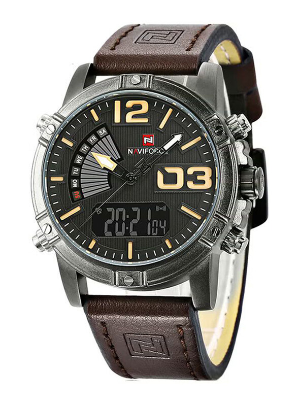 Naviforce Analog + Digital Watch for Men with Leather Band, Water Resistant, NF9095M, Brown-Black
Naviforce Analog + Digital Watch for Men with Leather Band, Water Resistant, NF9095M, Brown-Black