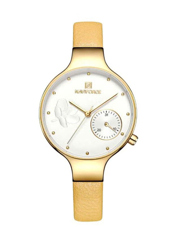 Naviforce Analog Watch for Women with Leather Band, Water Resistant, NF5001, Gold-White
Naviforce Analog Watch for Women with Leather Band, Water Resistant, NF5001, Gold-White