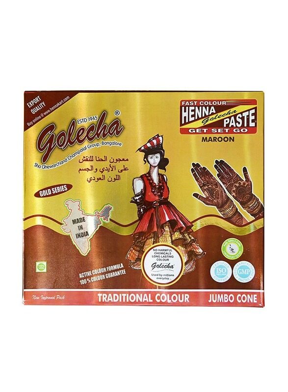 Golecha Golcha Maroon Color Henna Cone for Long-Lasting Color, Temporary Tattoo & Body Art Cone, 42g (12Pcs)
Golecha Golcha Maroon Color Henna Cone for Long-Lasting Color, Temporary Tattoo & Body Art Cone, 42g (12Pcs)