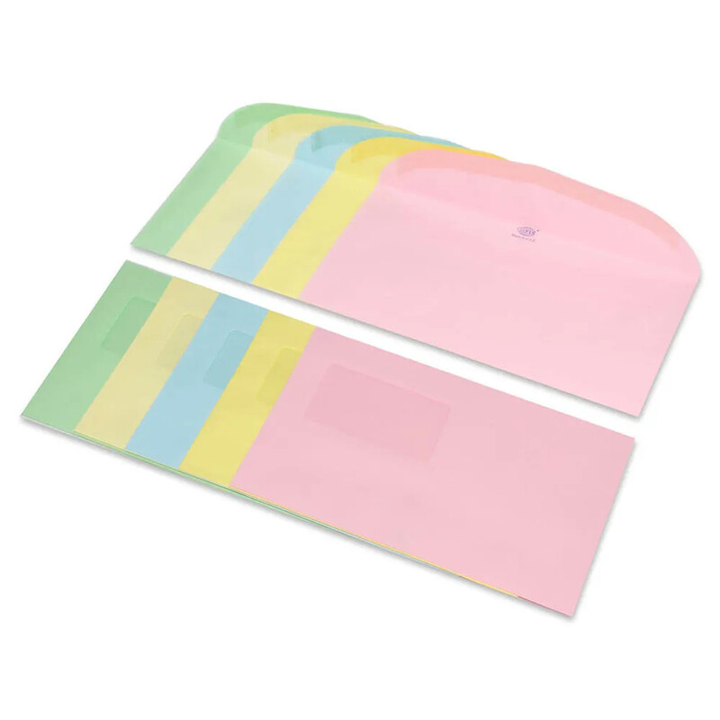 Generic FIS Pack of 50 Pastel Color Envelopes, 80 GSM, Size 114 X 232mm, Glued, Round Window, Color Assorted 5 Pastel Colors
Generic FIS Pack of 50 Pastel Color Envelopes, 80 GSM, Size 114 X 232mm, Glued, Round Window, Color Assorted 5 Pastel Colors
