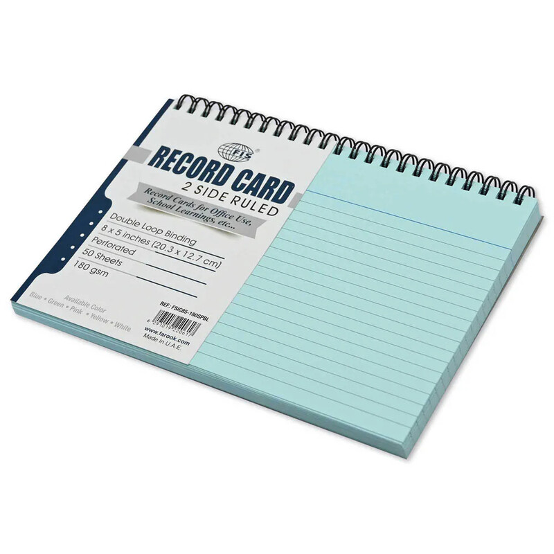 Generic FIS Ruled Record Card 180 GSM 8X5 Inch Double Loop Spiral 50 Sheets Blue -FSIC85-180SPBL
Generic FIS Ruled Record Card 180 GSM 8X5 Inch Double Loop Spiral 50 Sheets Blue -FSIC85-180SPBL