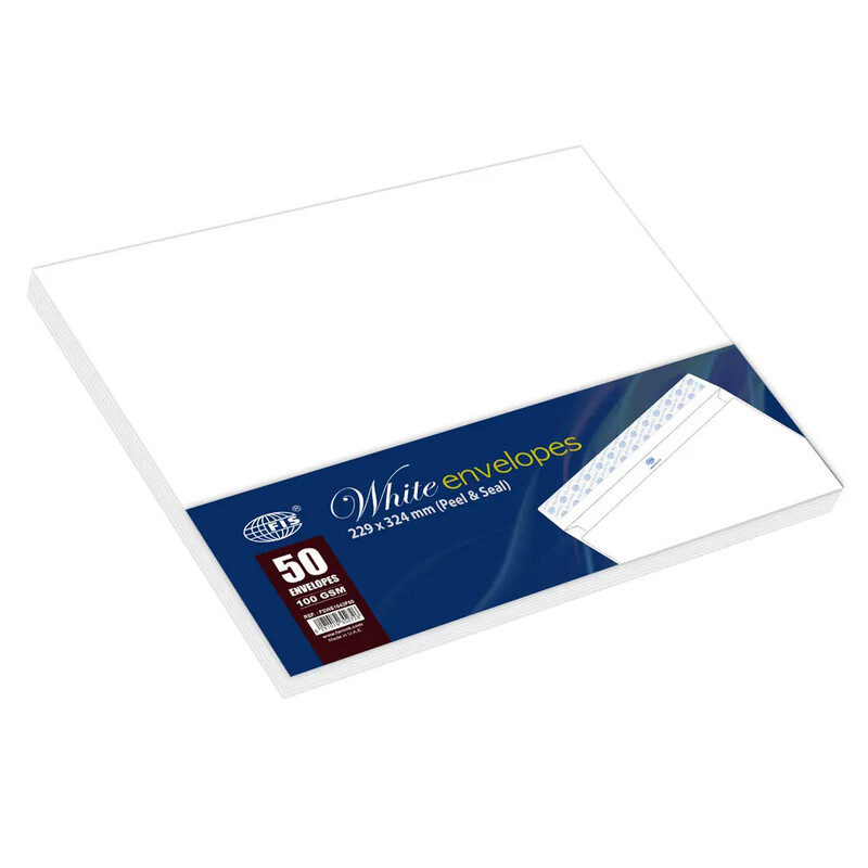 Generic FIS White Envelopes Peel & Seal, Pack of 50 Pcs. C4 (229 X 324 mm), 100 GSM - FSWE1042P50
Generic FIS White Envelopes Peel & Seal, Pack of 50 Pcs. C4 (229 X 324 mm), 100 GSM - FSWE1042P50