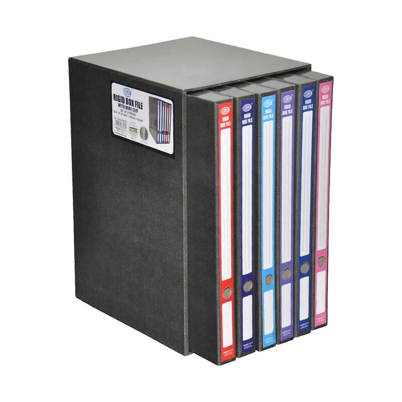 Generic Rigid Box Files with Wire Clip Assorted Colors Set of 6 Pieces, 212mm x 335mm x 22mm - FSBFWC6PBOX
Generic Rigid Box Files with Wire Clip Assorted Colors Set of 6 Pieces, 212mm x 335mm x 22mm - FSBFWC6PBOX