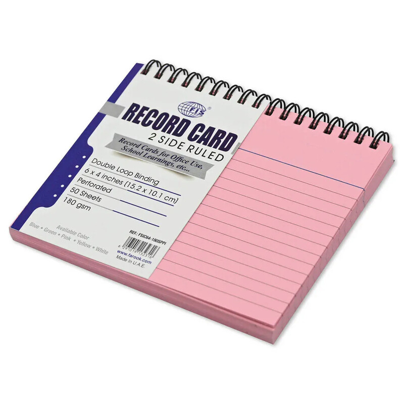 Generic FIS Ruled Record Card 180 GSM 6X4 Inch Double Loop Spiral 50 Sheets Pink -FSIC64-180SPPI
Generic FIS Ruled Record Card 180 GSM 6X4 Inch Double Loop Spiral 50 Sheets Pink -FSIC64-180SPPI