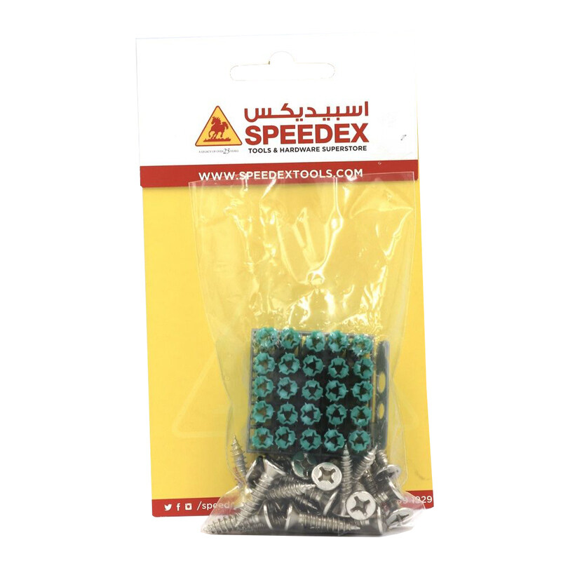 SPEEDEX Sheet Metal Screw G I Phillips Flat Head 2" x #10 + Wall Plug PVC Green 2" - 25pcs
SPEEDEX Sheet Metal Screw G I Phillips Flat Head 2" x #10 + Wall Plug PVC Green 2" - 25pcs