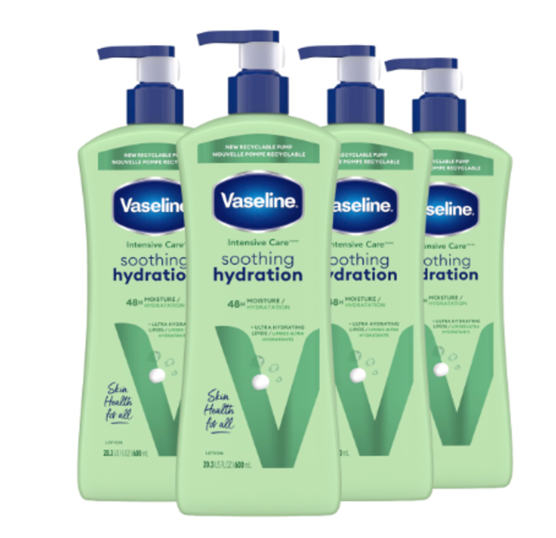 Vaseline Intensive Care Body Lotion 4 Count Soothing Hydration for Dry Skin with Ultra-Hydrating Lipids + 1% Aloe Vera Extract to Refresh Dehydrated S
Vaseline Intensive Care Body Lotion 4 Count Soothing Hydration for Dry Skin with Ultra-Hydrating Lipids + 1% Aloe Vera Extract to Refresh Dehydrated S