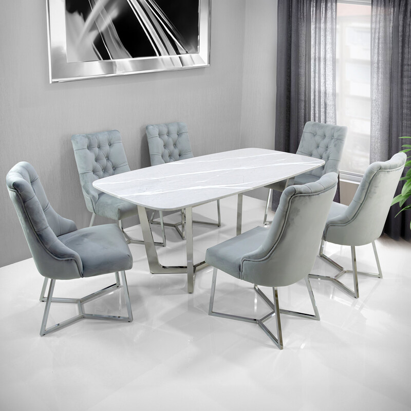 Vanity Living 7-Piece Large Marble Stone Top Dinner Breakfast Table Dining Table Set with Chairs, Chrome/Grey
Vanity Living 7-Piece Large Marble Stone Top Dinner Breakfast Table Dining Table Set with Chairs, Chrome/Grey