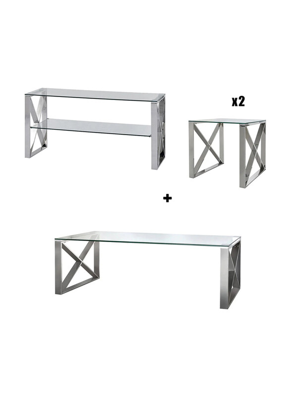 Vanity Living TV Unit and A Coffee Table Set with Chrome Finish Metal Centre, Chrome
Vanity Living TV Unit and A Coffee Table Set with Chrome Finish Metal Centre, Chrome