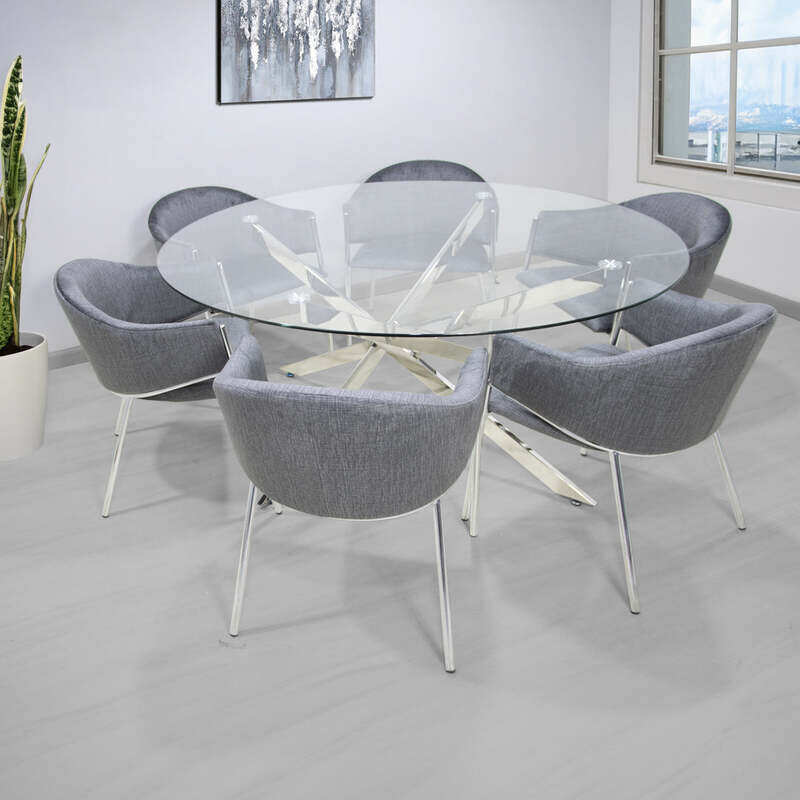 VANITY LIVING Dining Table Set 6 Seater - Davos Chrome Round With Perla Charcoal Chairs
VANITY LIVING Dining Table Set 6 Seater - Davos Chrome Round With Perla Charcoal Chairs