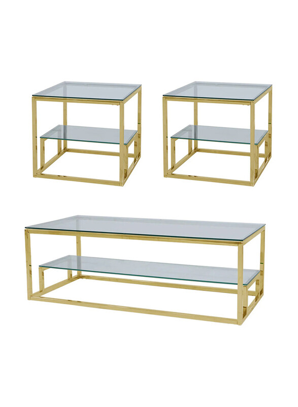 Vanity Living Sturdy And Stylish 2-Tiered Metal Frame with 2-Glass Shelf Side Table And Centre Table Set, 2 Pieces, Gold
Vanity Living Sturdy And Stylish 2-Tiered Metal Frame with 2-Glass Shelf Side Table And Centre Table Set, 2 Pieces, Gold