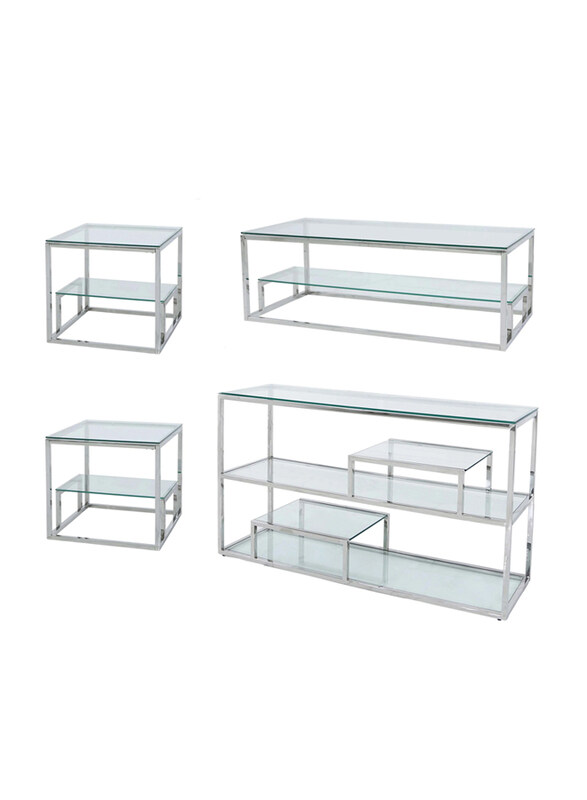 Vanity Living 2-Tiered Metal Frame with 2 Glass Shelf Side Living Room Console Table Set, 2 Pieces, Chrome
Vanity Living 2-Tiered Metal Frame with 2 Glass Shelf Side Living Room Console Table Set, 2 Pieces, Chrome