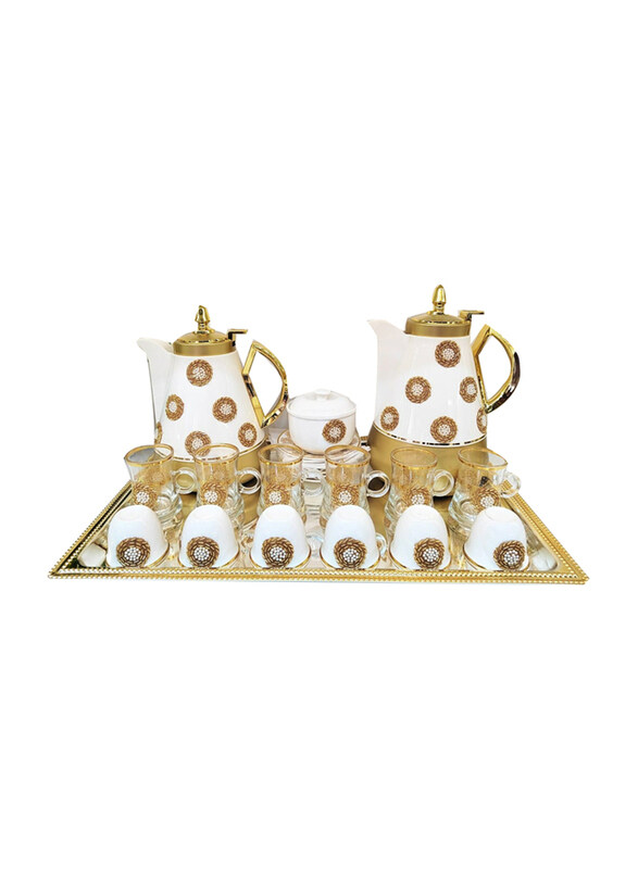 Generic 22-Piece Set Arabic Thermose with Tea Cawa Cups & Saucers Sugar Bowl with Tray, 207, White/Gold
Generic 22-Piece Set Arabic Thermose with Tea Cawa Cups & Saucers Sugar Bowl with Tray, 207, White/Gold