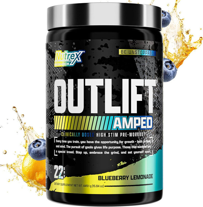 Nutrex Research Nutrex, Outlift Amped, High Stim Pre Workout, 450g, Blueberry Lemonade, 22 Servings
Nutrex Research Nutrex, Outlift Amped, High Stim Pre Workout, 450g, Blueberry Lemonade, 22 Servings