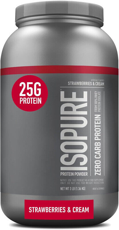 Isopure, Zero Carb Protein, Whey Protein Isolate, 3 Lbs, Strawberries & Cream, 44 Servings
Isopure, Zero Carb Protein, Whey Protein Isolate, 3 Lbs, Strawberries & Cream, 44 Servings