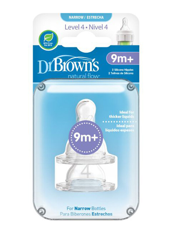 Dr. Browns 2-Piece Options+ Level 4 Silicone Narrow Bottle Nipple Set, Clear
Dr. Browns 2-Piece Options+ Level 4 Silicone Narrow Bottle Nipple Set, Clear