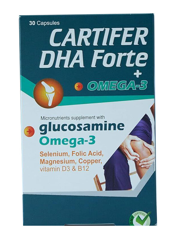 Cartifer DHA Forte + OMEGA-3 Micronutrients Supplement with Glucosamine, Omega - 3, Selinium, Folic Acid, Magnesium, Copper, Vitamin D3, & B12, 30 Cap
Cartifer DHA Forte + OMEGA-3 Micronutrients Supplement with Glucosamine, Omega - 3, Selinium, Folic Acid, Magnesium, Copper, Vitamin D3, & B12, 30 Cap