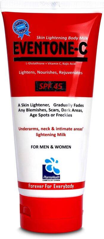 Pharma Health Eventone C Body Milk with L Glutathione, Vitamin C, and SPF 45 Cream, 150ml, Skin Brightening and Sun Protection
Pharma Health Eventone C Body Milk with L Glutathione, Vitamin C, and SPF 45 Cream, 150ml, Skin Brightening and Sun Protection