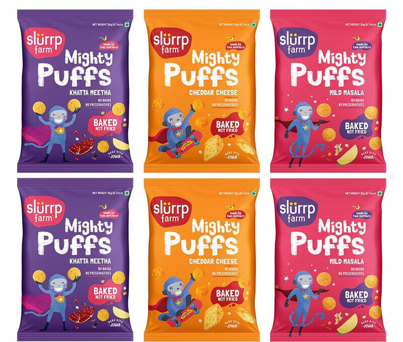 Slurrp Farm Mighty Jowar Puffs ; Khatta Meetha, Mild Masala, Cheddar Cheese ; Not Fried, No White Flour ; Healthy Snack for Kids, School Tiffin and Tr
Slurrp Farm Mighty Jowar Puffs ; Khatta Meetha, Mild Masala, Cheddar Cheese ; Not Fried, No White Flour ; Healthy Snack for Kids, School Tiffin and Tr