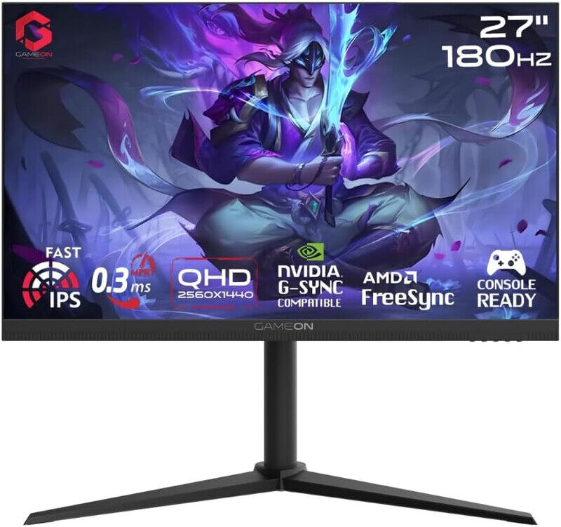 GAMEON GOM27QHD180IPS Midnight Pro X 27" Black Gaming Monitor, 2560x1440p 2K QHD Fast IPS, 180Hz Refresh Rate, Ultra-Fast Response, HDMI 2.1,FreeSync/
GAMEON GOM27QHD180IPS Midnight Pro X 27" Black Gaming Monitor, 2560x1440p 2K QHD Fast IPS, 180Hz Refresh Rate, Ultra-Fast Response, HDMI 2.1,FreeSync/