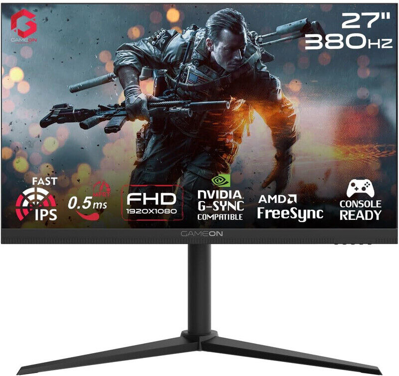 GAMEON GOMP27FHD380IPS Midnight Pro 27" Black Gaming Monitor, 1080p FHD Fast IPS, 380Hz Refresh Rate, Ultra-Fast Response, HDMI 2.1, FreeSync/G-Sync,
GAMEON GOMP27FHD380IPS Midnight Pro 27" Black Gaming Monitor, 1080p FHD Fast IPS, 380Hz Refresh Rate, Ultra-Fast Response, HDMI 2.1, FreeSync/G-Sync,