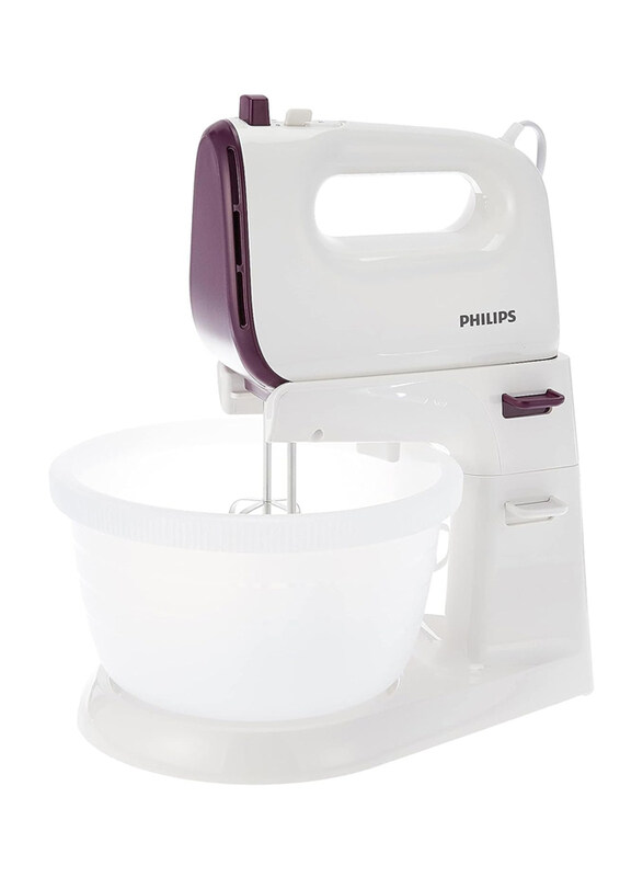 Philips 3L Mixer Double Balloon Beater Kneading Tool with 5 Speeds + Turbo, 400W, Hr3745/11, White/Purple
Philips 3L Mixer Double Balloon Beater Kneading Tool with 5 Speeds + Turbo, 400W, Hr3745/11, White/Purple