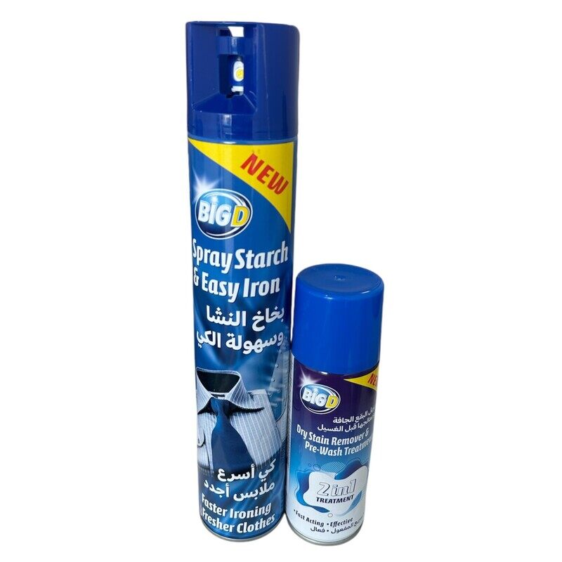 Big D Spray Starch & Easy Iron 500ml + Stain Remover 200ml - Efficient Ironing, Crisp Finish, Powerful Stain Removal
Big D Spray Starch & Easy Iron 500ml + Stain Remover 200ml - Efficient Ironing, Crisp Finish, Powerful Stain Removal