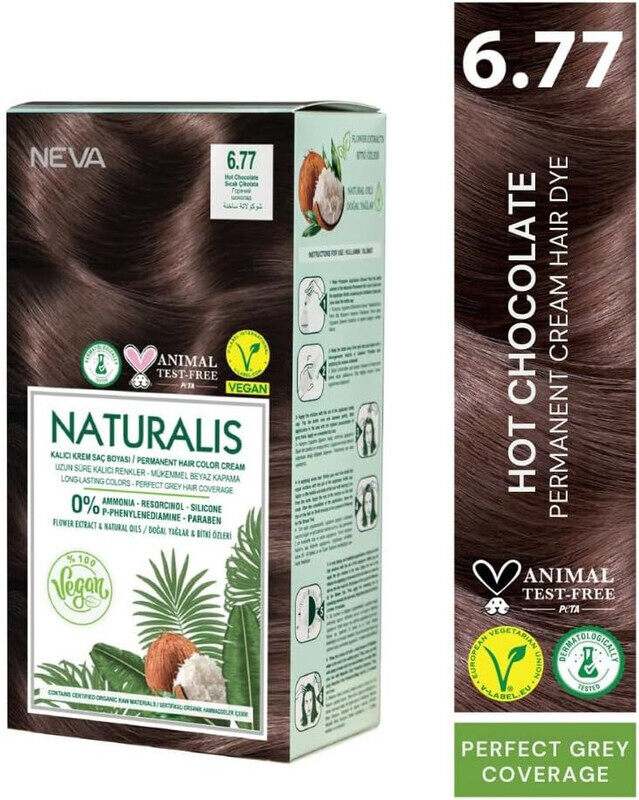 NEVA Naturalis Permanent Hair Color, Vegan,100% Gray Coverage, Organic, No Harmful Chemicals, Ammonia Free, Long-Lasting - HOT CHOCOLATE - 6.77
NEVA Naturalis Permanent Hair Color, Vegan,100% Gray Coverage, Organic, No Harmful Chemicals, Ammonia Free, Long-Lasting - HOT CHOCOLATE - 6.77