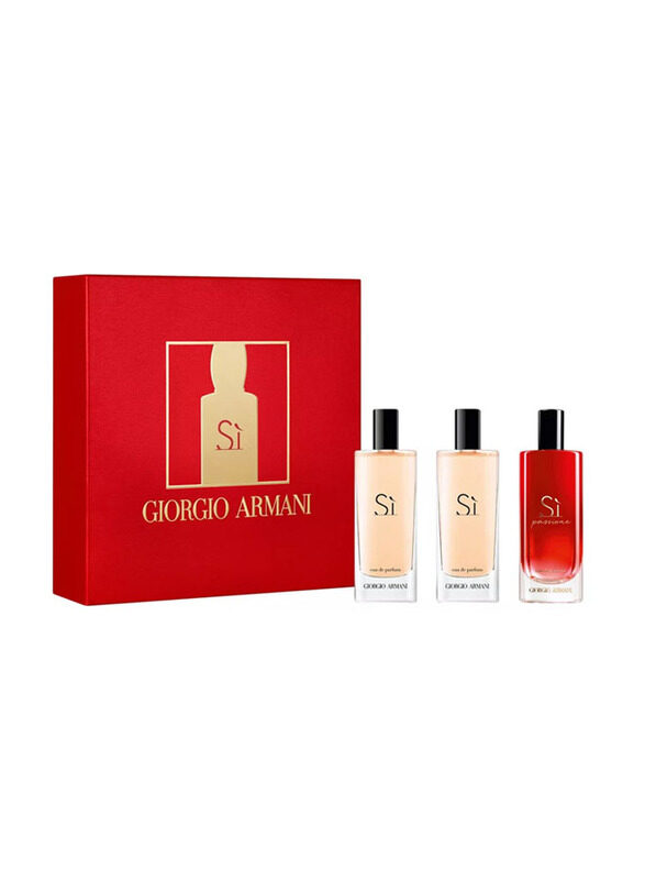 Giorgio Armani 3-Piece Mini Perfume Set for Women, Si 2 x 15ml EDP Perfume, Si Passione 15ml EDP Perfume
Giorgio Armani 3-Piece Mini Perfume Set for Women, Si 2 x 15ml EDP Perfume, Si Passione 15ml EDP Perfume