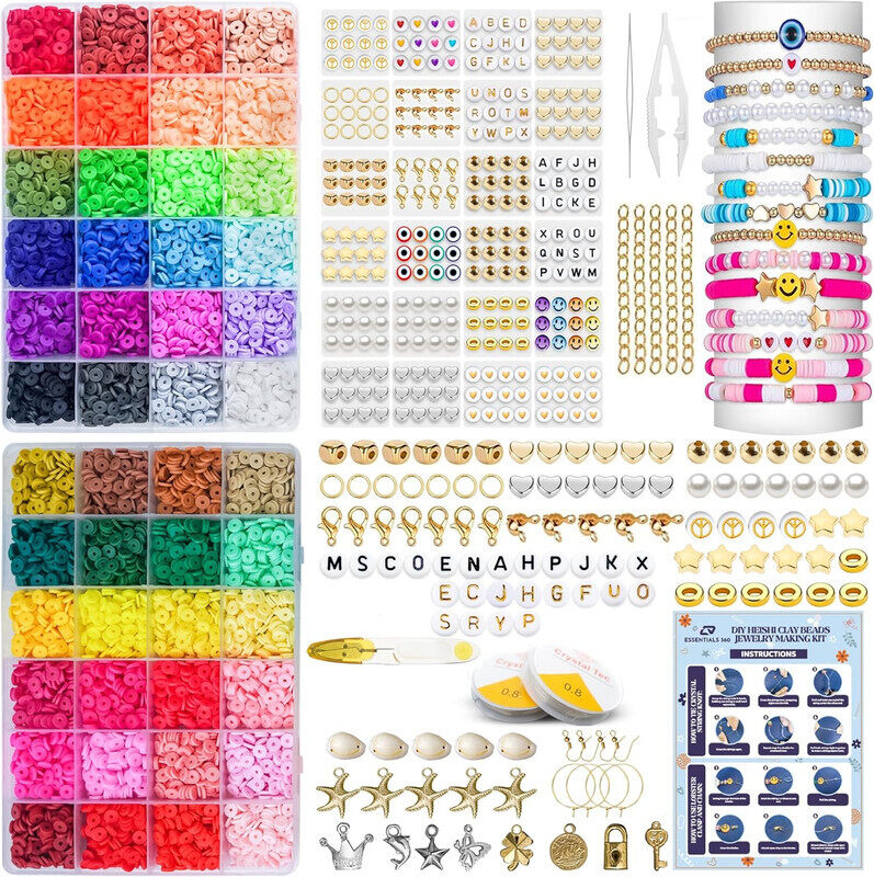 ESSENTIALS 360 Clay Beads Bracelet Making Kit, 11,000 Pcs 48 Colors DIY flat jewelry kit with Charms & Elastic Strings for Necklace, Earing & Jewelry
ESSENTIALS 360 Clay Beads Bracelet Making Kit, 11,000 Pcs 48 Colors DIY flat jewelry kit with Charms & Elastic Strings for Necklace, Earing & Jewelry