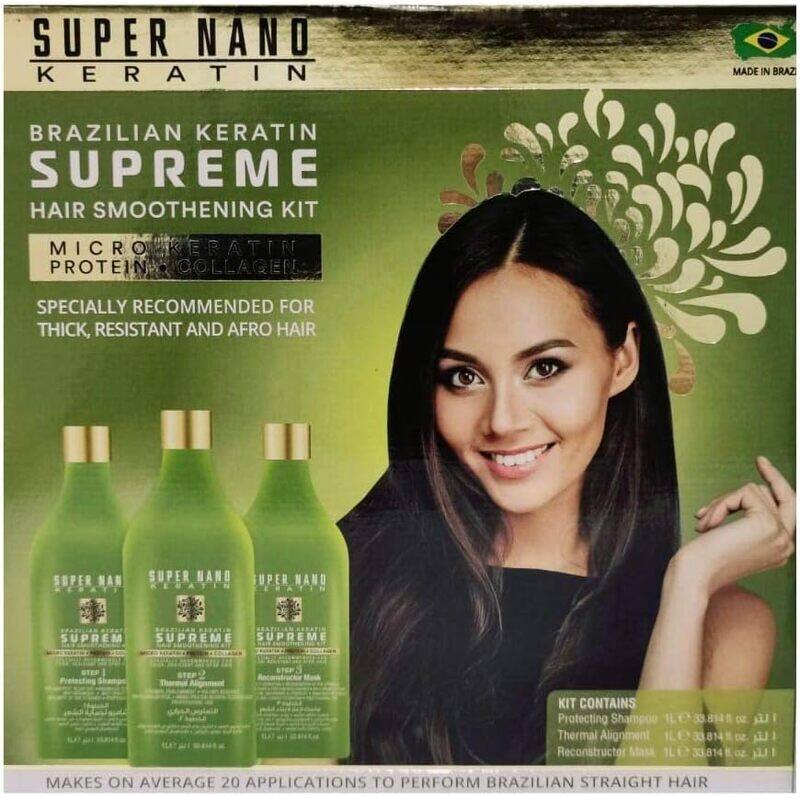 Super Nano Keratin Brazillian Keratin Supreme Hair Smoothening Kit, Ideal For Thick, Persistent, and Afro Hair, Straightness and Soften Hair, 3x1000 m
Super Nano Keratin Brazillian Keratin Supreme Hair Smoothening Kit, Ideal For Thick, Persistent, and Afro Hair, Straightness and Soften Hair, 3x1000 m