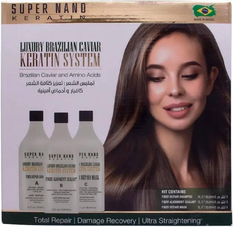 Super Nano Keratin Luxury Brazilian Caviar and Amino Acids Keratin System, Sulfate Free, Full Hair Reparation and Anti Frizz Action, 3x1000 ml
Super Nano Keratin Luxury Brazilian Caviar and Amino Acids Keratin System, Sulfate Free, Full Hair Reparation and Anti Frizz Action, 3x1000 ml