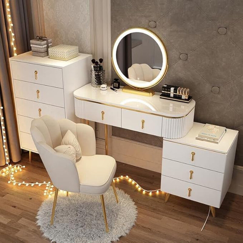 AWD Simple Solid Wood Dressing Table with Mirror Vanity Table for Bedroom Makeup Table with Storage Side Table Drawers Smart Mirror and a Chair, White
AWD Simple Solid Wood Dressing Table with Mirror Vanity Table for Bedroom Makeup Table with Storage Side Table Drawers Smart Mirror and a Chair, White