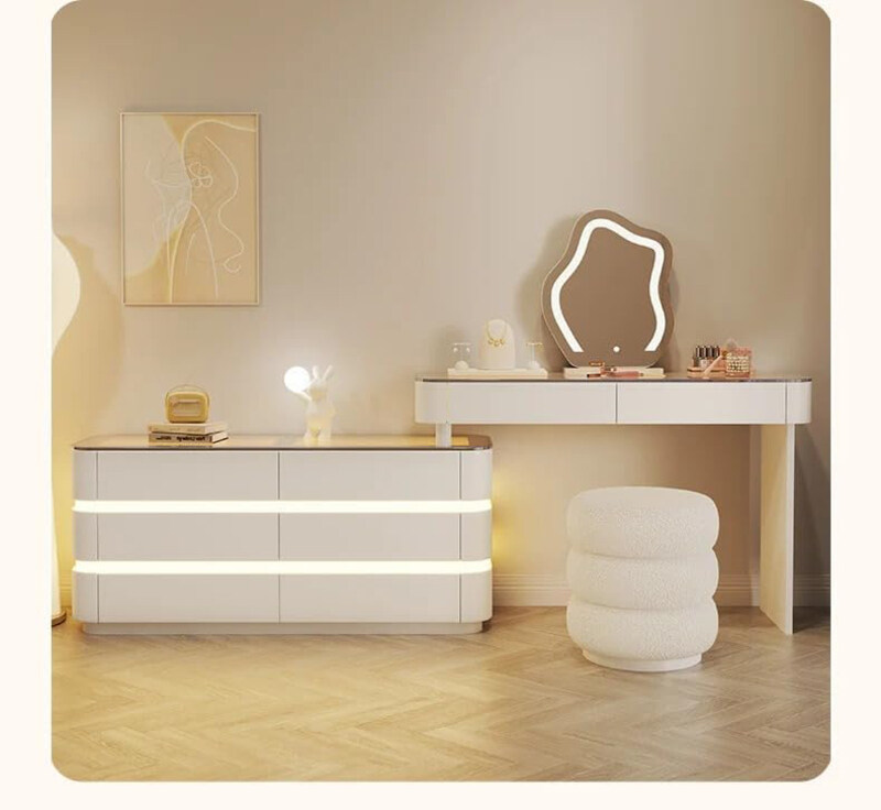 AWD Illuminated Storage Dresser Cloud Mirror Shape Makeup Table with Mirror & Chair, White
AWD Illuminated Storage Dresser Cloud Mirror Shape Makeup Table with Mirror & Chair, White