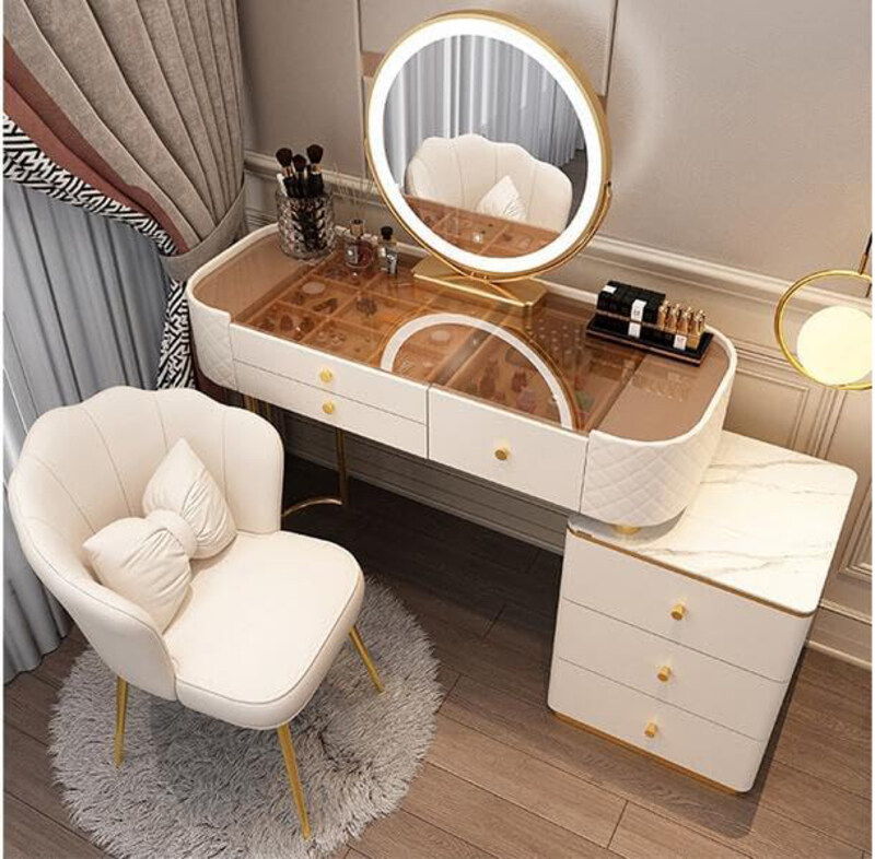 AWD Dressing Table with Mirror, Stool, Vanity Table and 3 Color Lighting Mode, White
AWD Dressing Table with Mirror, Stool, Vanity Table and 3 Color Lighting Mode, White