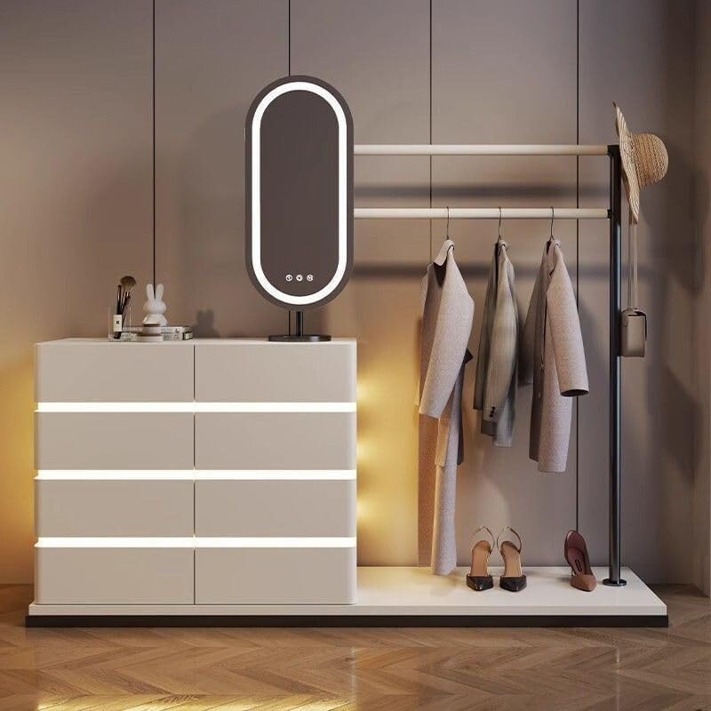 AWD Modern Multi-Functional Vanity Mirror Make Up Dressing Table & Wardrobe Organizer with LED Mirror Illuminated Drawers & Clothes Hanger, White
AWD Modern Multi-Functional Vanity Mirror Make Up Dressing Table & Wardrobe Organizer with LED Mirror Illuminated Drawers & Clothes Hanger, White