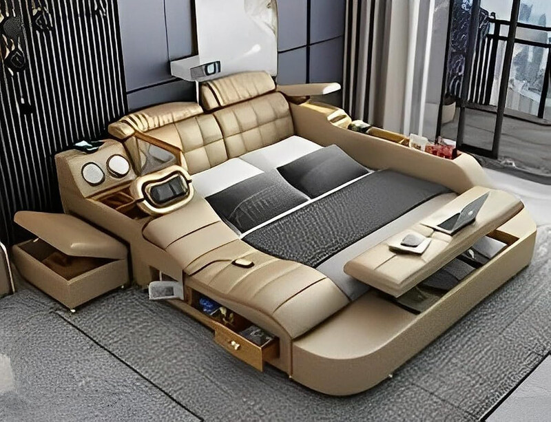 AWD Smart Frame Upholstered Bed with Projector Wireless Charging Bluetooth Speaker, Champagne
AWD Smart Frame Upholstered Bed with Projector Wireless Charging Bluetooth Speaker, Champagne