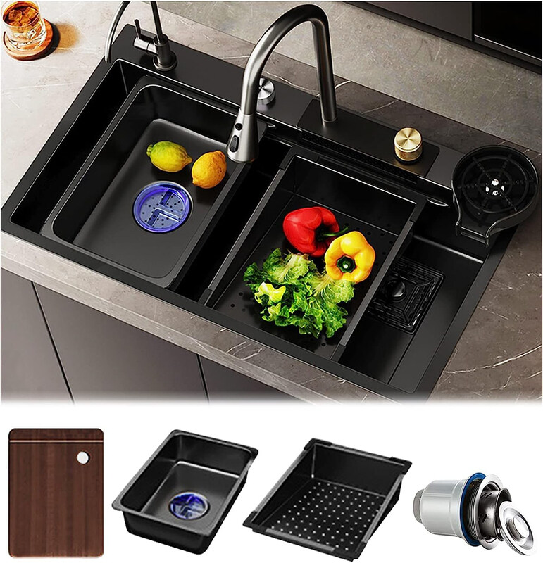 Generic Stainless Steel Sink Single Bowl Kitchen Sink with Waterfall Spout, Black
Generic Stainless Steel Sink Single Bowl Kitchen Sink with Waterfall Spout, Black