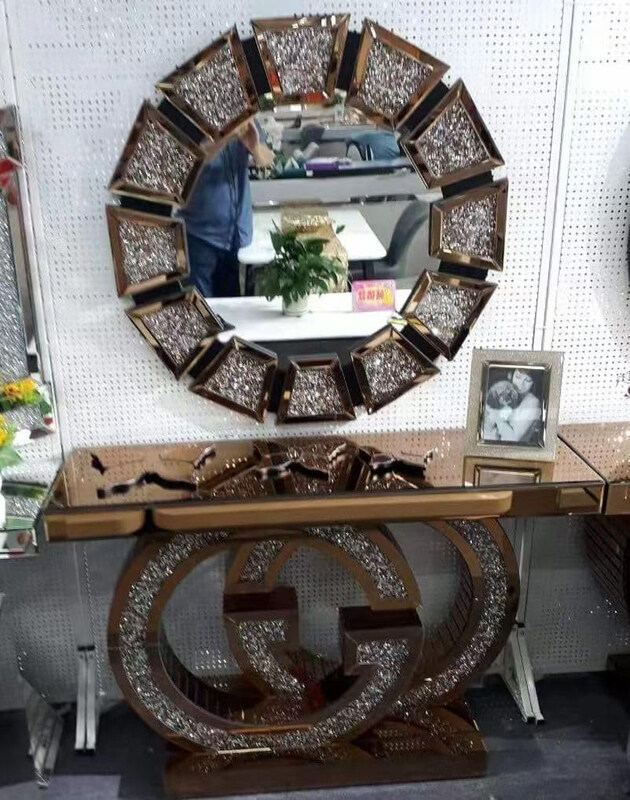 Generic Luxury Crystal Console Table with Matching Mirror Encrusted Crystals Strass, Bronze/Gold
Generic Luxury Crystal Console Table with Matching Mirror Encrusted Crystals Strass, Bronze/Gold
