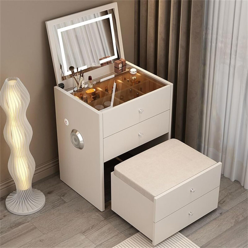 AWD Smart Modern 4 Drawers Storage Compact Vanity Dressing Table Set with Mirror in 3 Modes LED Light & Folding Bench, Bluetooth Speaker & USB Ports,
AWD Smart Modern 4 Drawers Storage Compact Vanity Dressing Table Set with Mirror in 3 Modes LED Light & Folding Bench, Bluetooth Speaker & USB Ports,