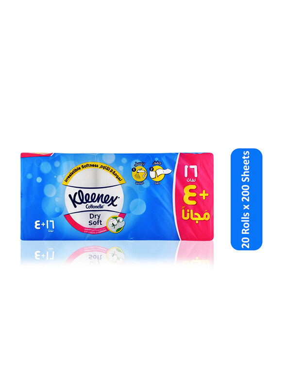 Kleenex Cottonelle 2 Ply Dry Soft Toilet Tissue Rolls, 20 Rolls x 200 Sheets
Kleenex Cottonelle 2 Ply Dry Soft Toilet Tissue Rolls, 20 Rolls x 200 Sheets