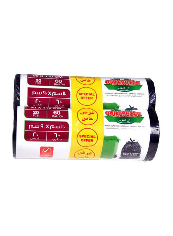Our Choice Heavy Duty Biodegradable Garbage Bags, 60 Gallons, 90 x 110cm, 2 Pieces x 20 Bags
Our Choice Heavy Duty Biodegradable Garbage Bags, 60 Gallons, 90 x 110cm, 2 Pieces x 20 Bags